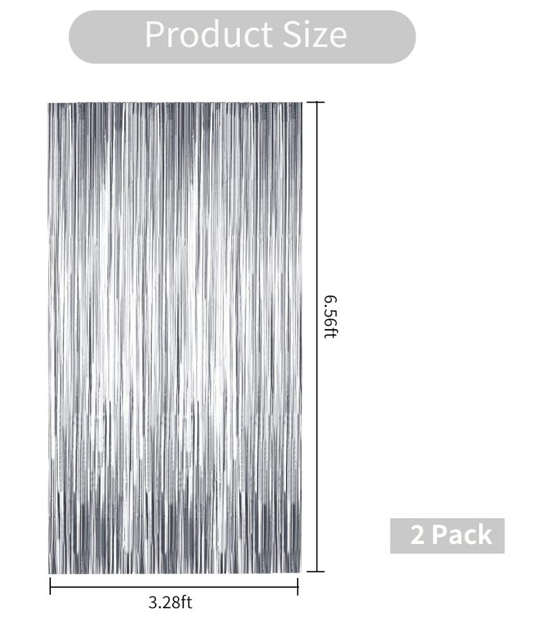 BEISHIDA 2 Pcs Silver Door Streamers Tinsel Curtain Party Streamers Backdrop Fringe Foil Wall Background for Birthday Halloween Christmas Wedding Party Decoration(3.28 ft x 6.56 ft) - Image 2